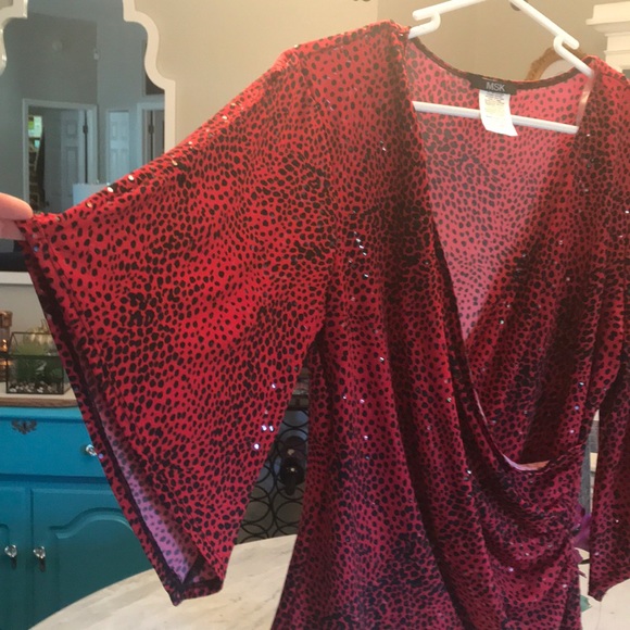 MSK Tops Red Leopard Shirt With Sequin Detail Poshmark